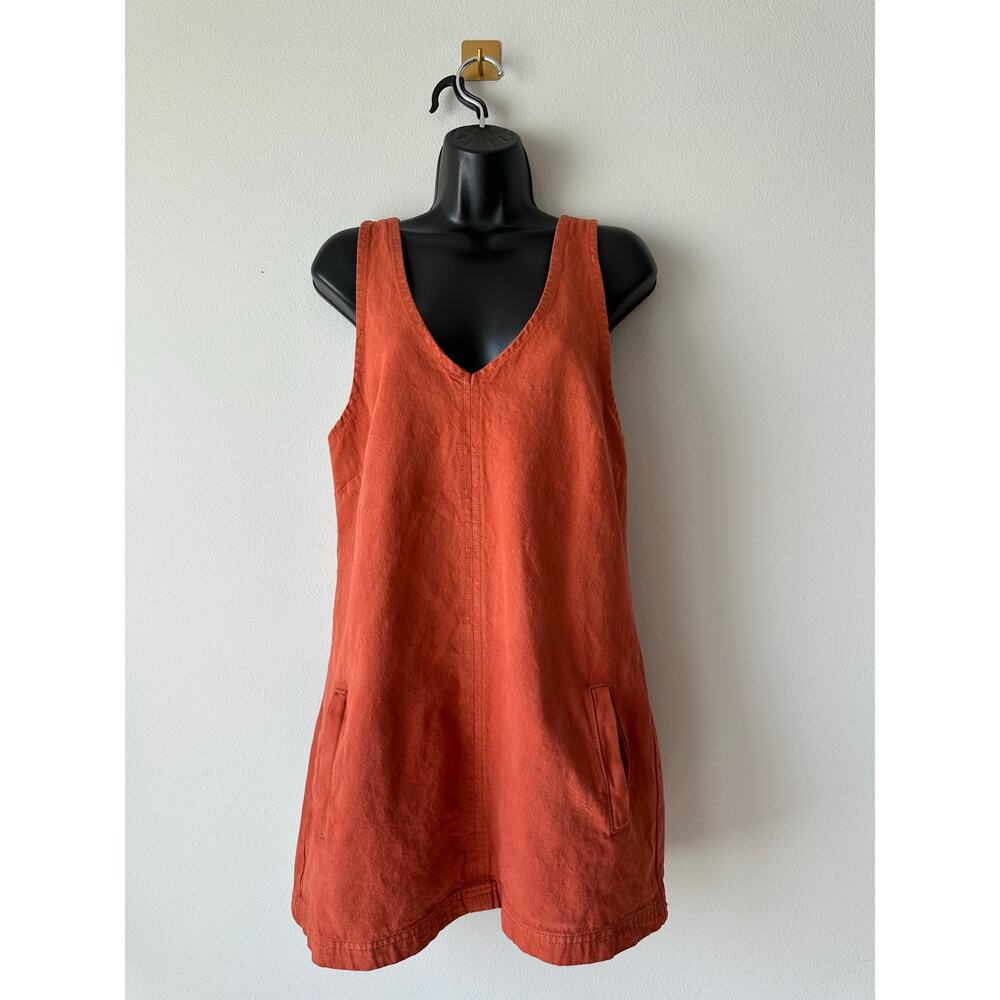 Cotton On Rust Orange Denim Mini Dress Pinafore Shift Dress Pockets Cotton 6